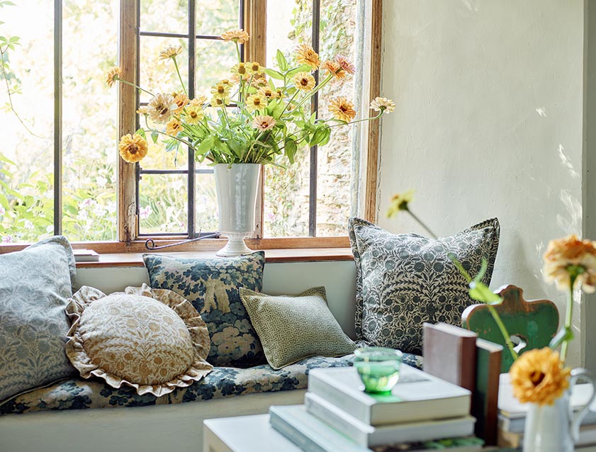 Scatters in Spill Resistant V&A Mughal Arbour Hunter and other exclusive Fabrics